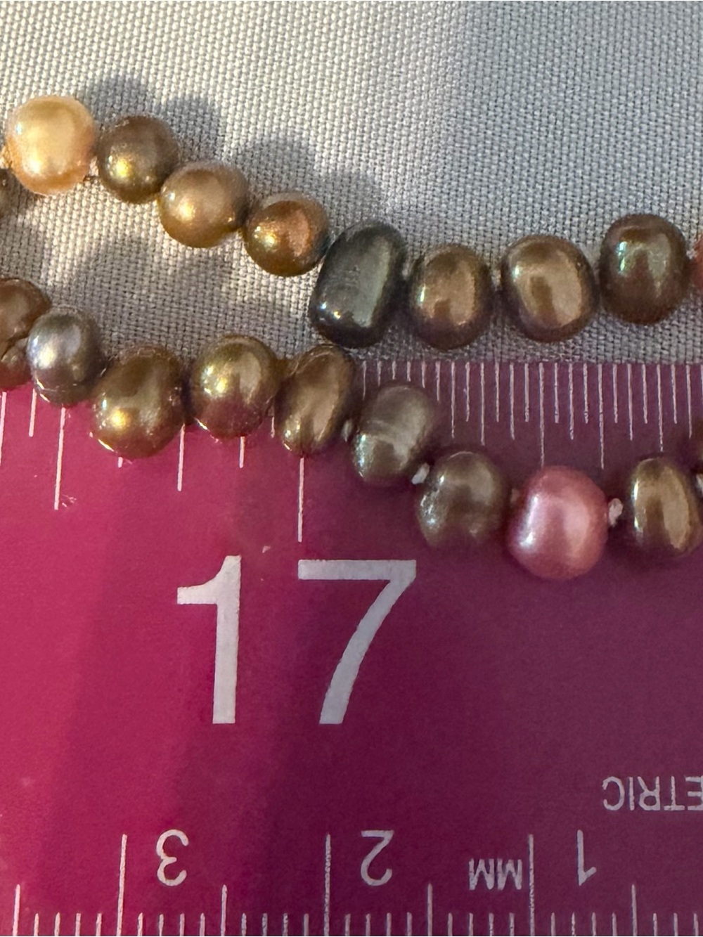 Freshwater Pearl Bead Necklace - Golden Brown with Pink Accents - Picture 4 of 4